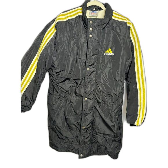 Adidas Coat Men's size Medium Black Yellow Puffer Long Line Vintage Jacket 90s - Picture 2 of 7